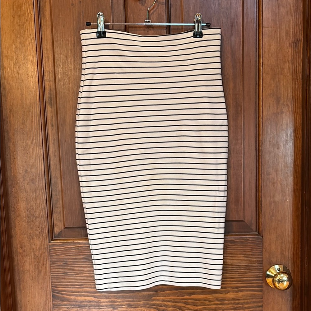 Striped White and Black Pencil Skirt, S